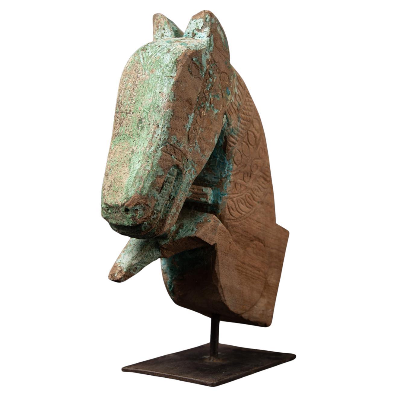 18th century Antique wooden temple fragment of a Horse head from India For Sale