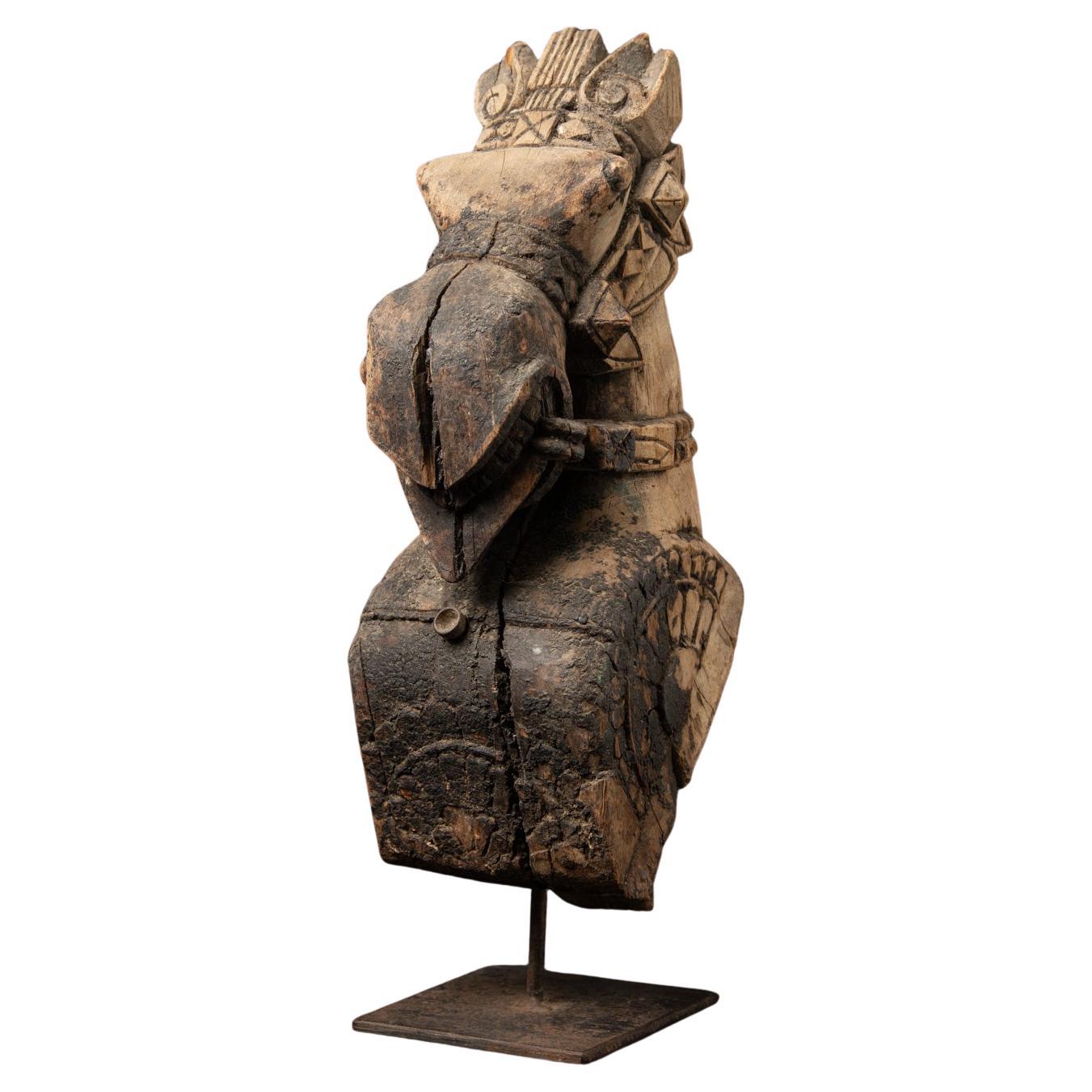 18th century Antique wooden temple fragment of a Horse head from India