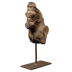 18th century Antique wooden temple fragment of a Horse head from India