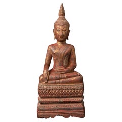 18th Century Antique Wooden Thai Buddha Statue in Bhumisparsha Mudra
