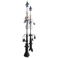 Antique 18th Century Antiques Two Flagpoles in Iron and Cast Iron for Balcony