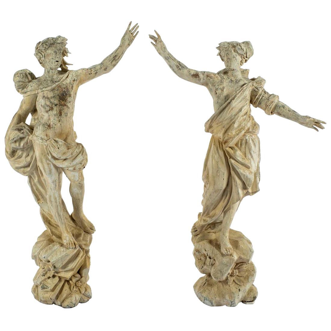 18th Century Apollo and Daphne Carved Wood Statuary
