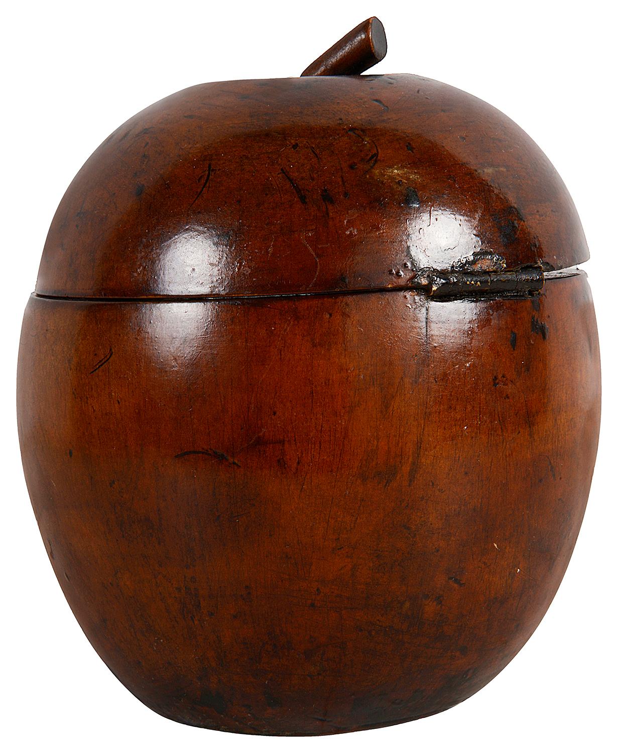 18th century style apple beautifully patinated apple tea caddy, in wonderful original conditioner tea caddy.