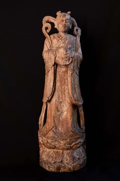 18th century Asian polychrome hand-carved wooden sculpture