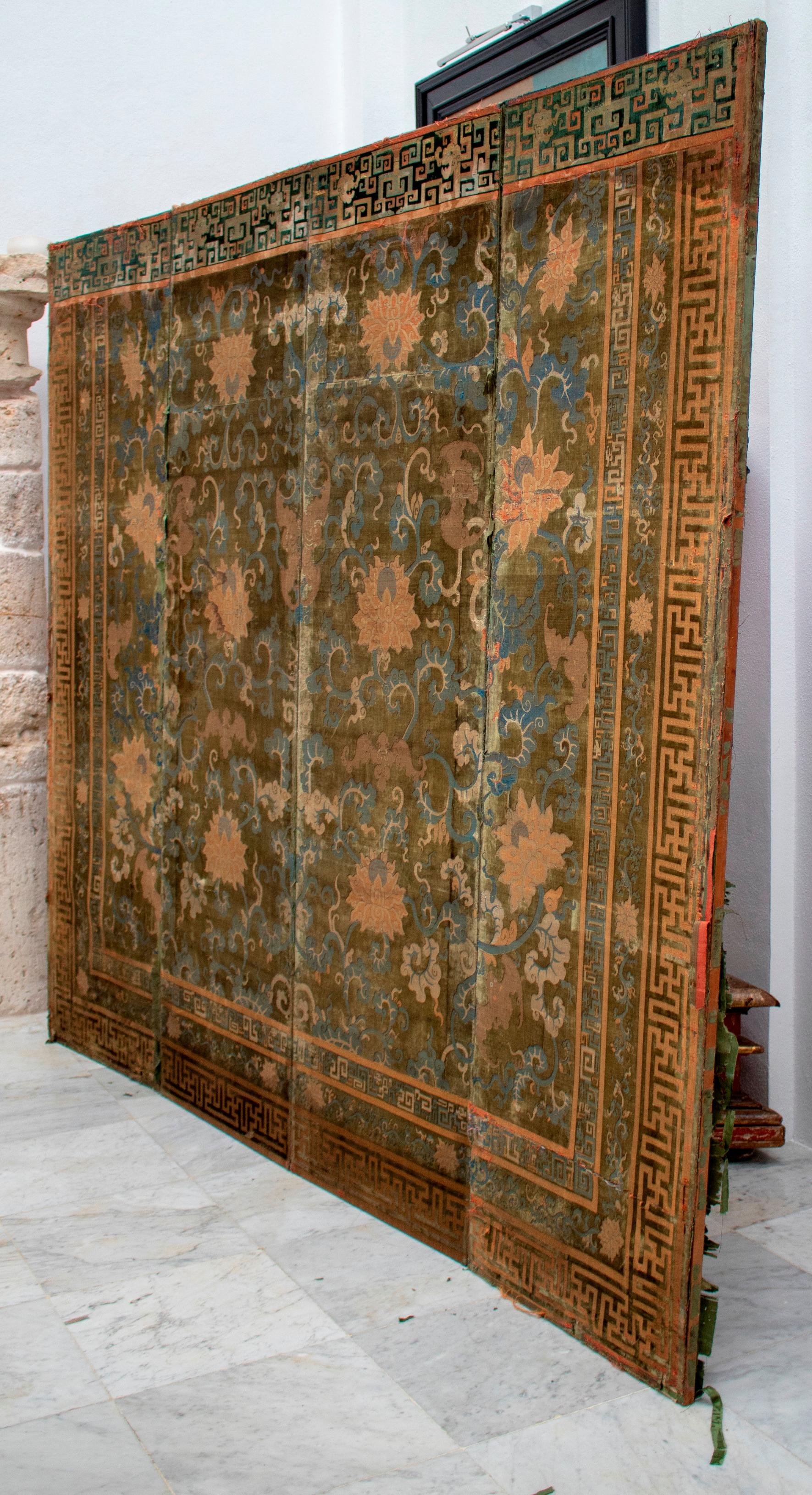 English 18th Century Chinese Voided Silk Velvet Folding Screen from England