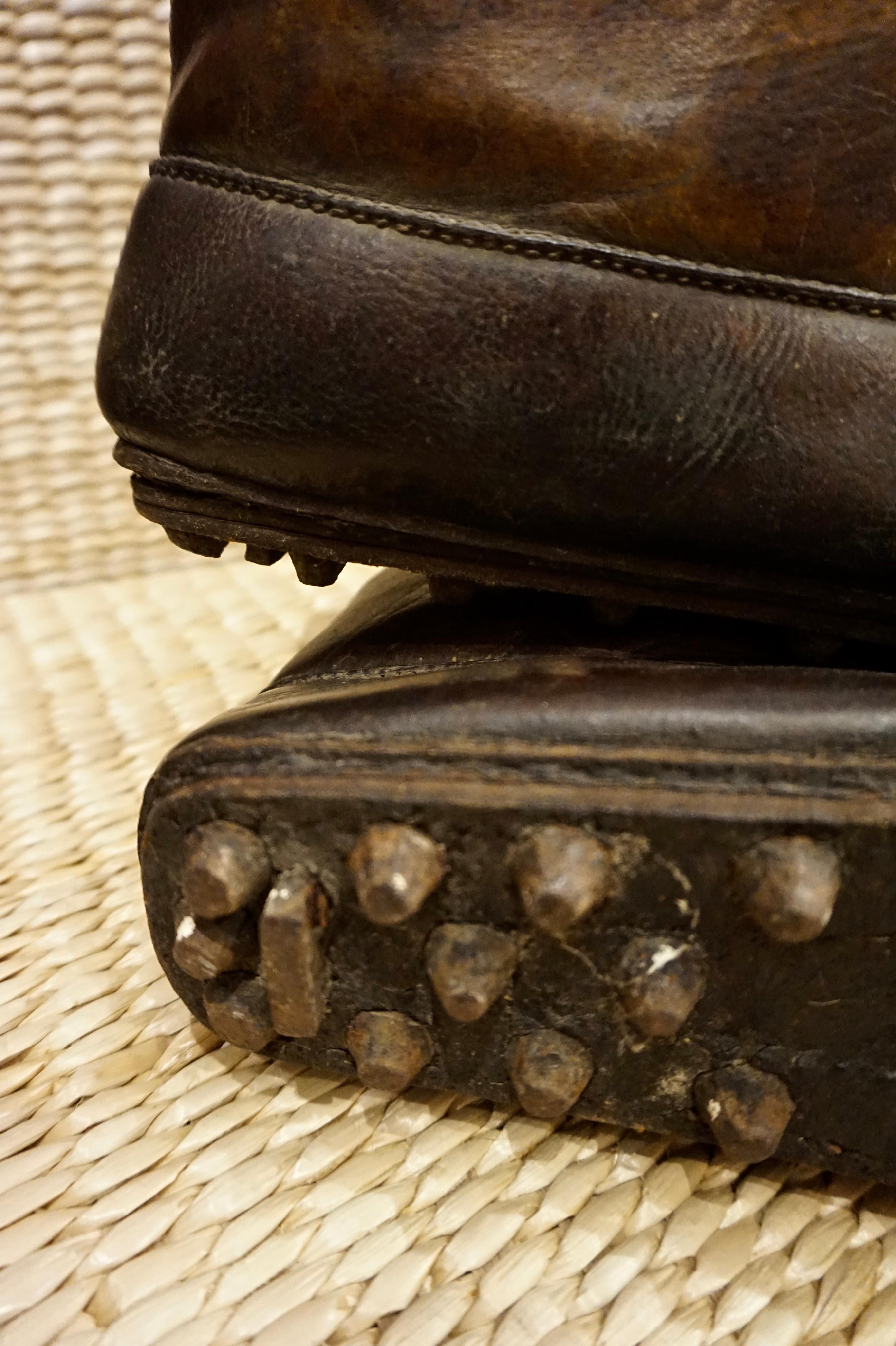 Hand-Crafted 18th Century Asian Voyager's Leather Snow Boots with Metal Studs Objet d'art