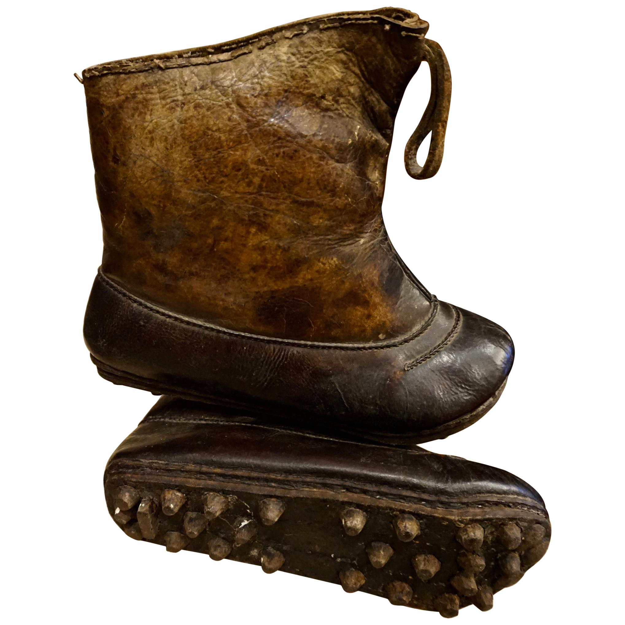 18th Century Asian Voyager's Leather Snow Boots with Metal Studs Objet ...