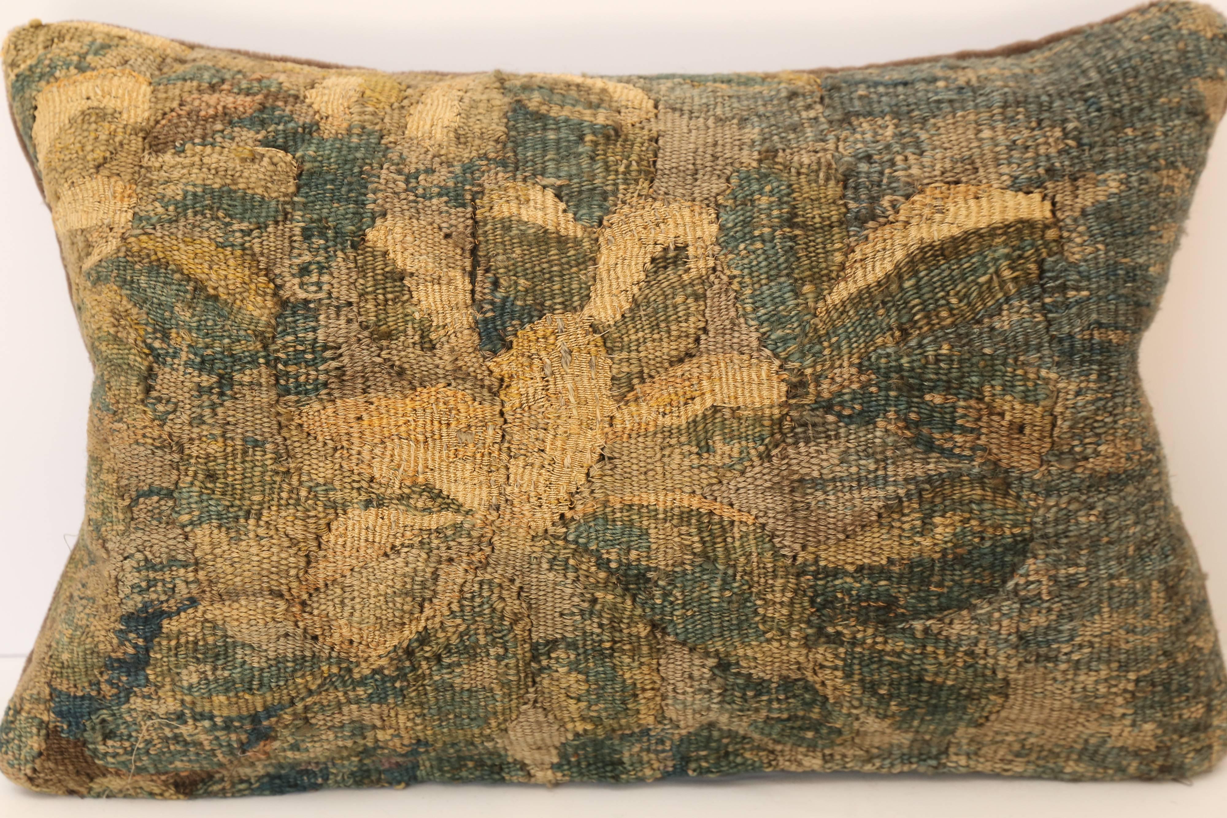 18th century Aubusson pillow backed in Mohair and filled with down.