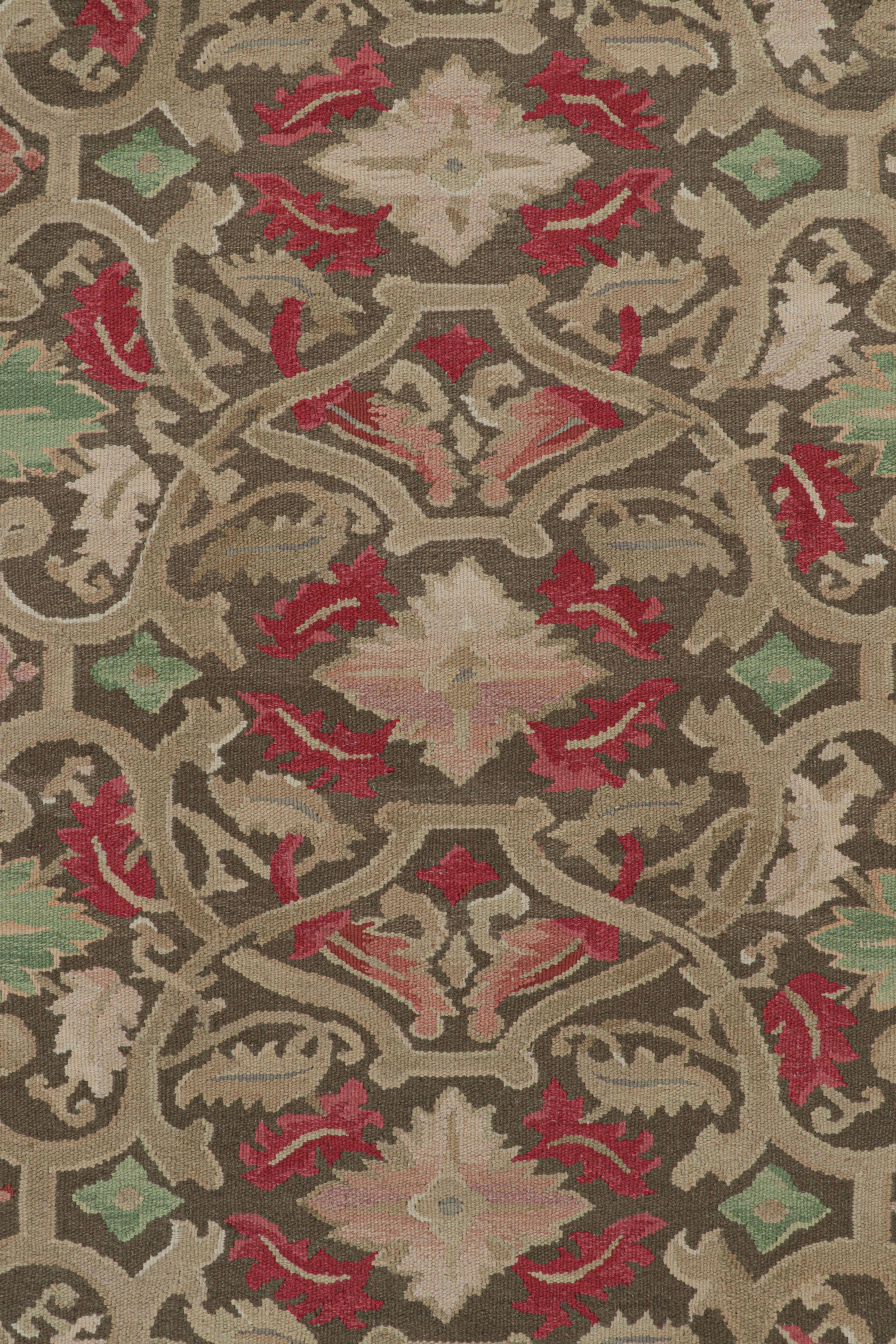 Chinese 18th Century Aubusson Style Inspired Design Brown Wool Runner by Rug & Kilim For Sale