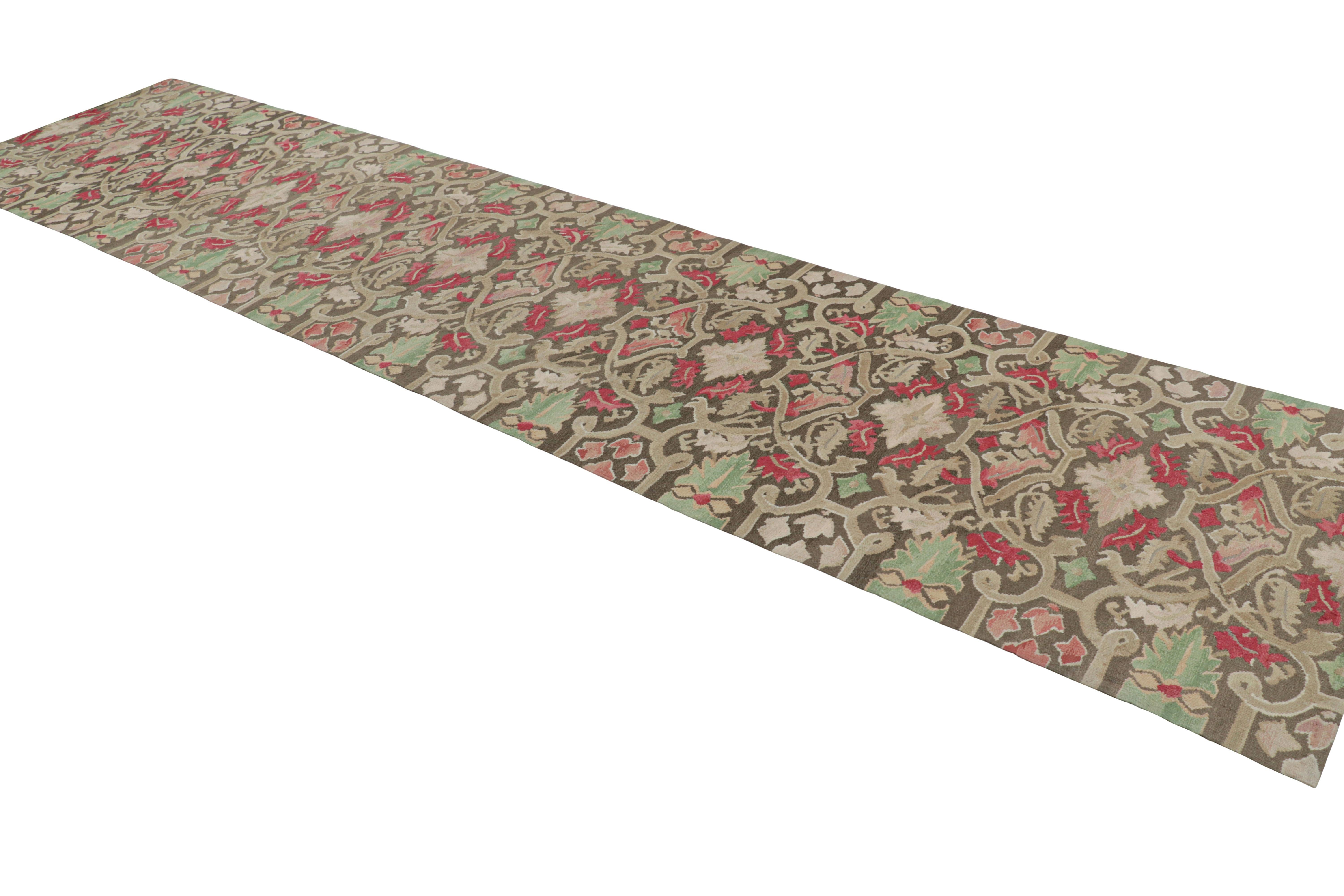 18th Century Aubusson Style Inspired Design Brown Wool Runner by Rug & Kilim In New Condition For Sale In Long Island City, NY