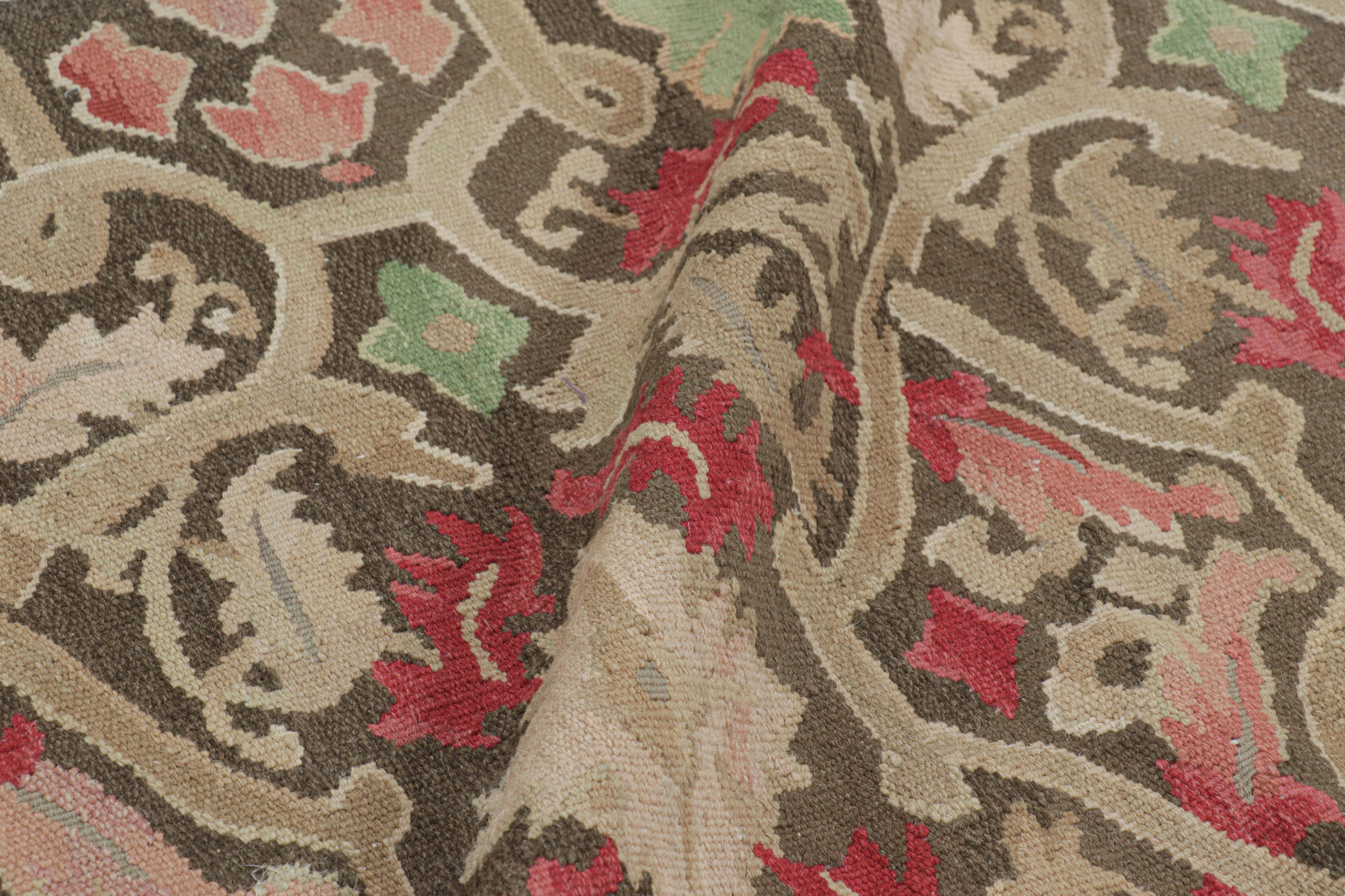 18th Century Aubusson Style Inspired Design Brown Wool Runner by Rug & Kilim For Sale 1