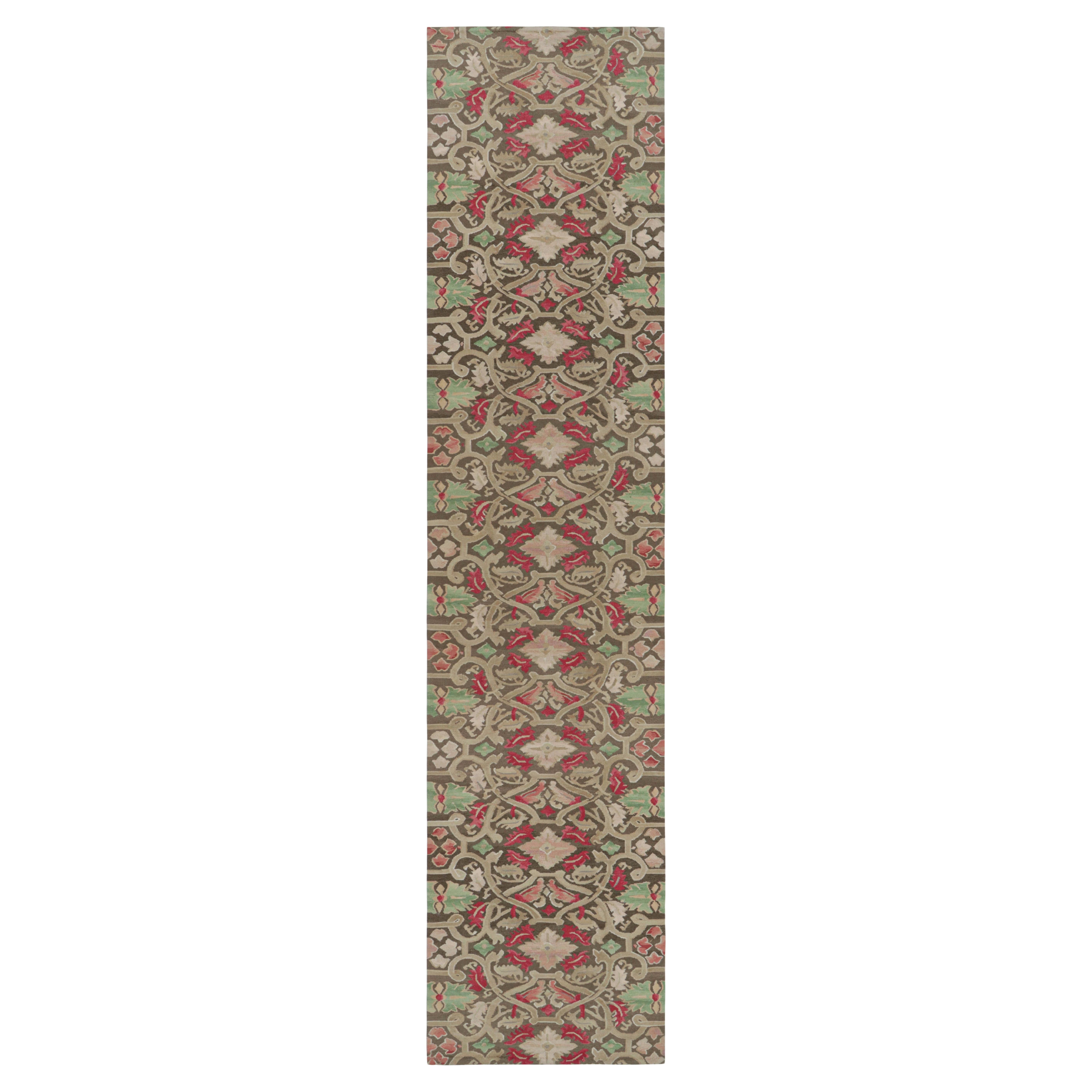 18th Century Aubusson Style Inspired Design Brown Wool Runner by Rug & Kilim
