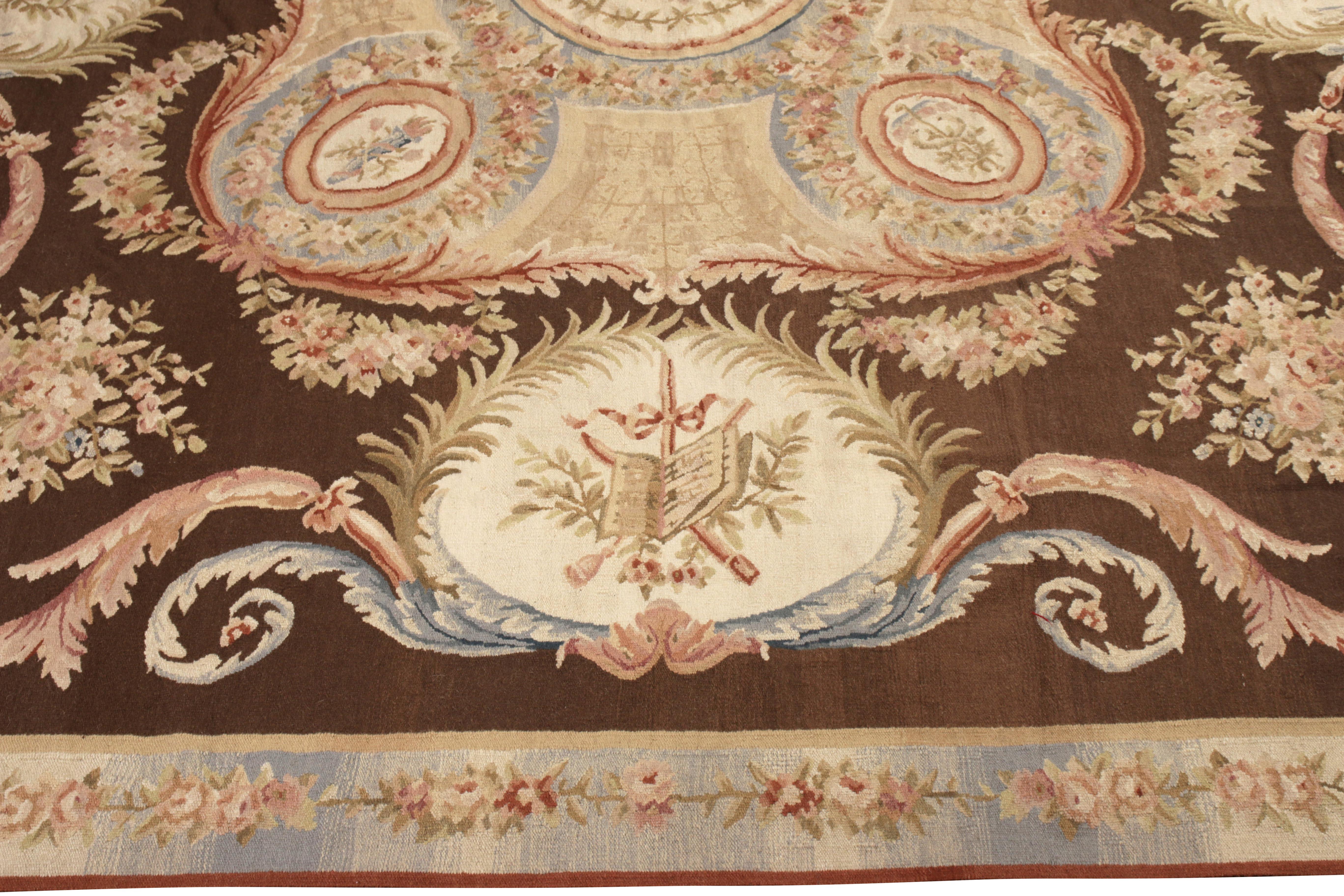 Rug & Kilim's 18th Century Aubusson Style Kilim Beige Brown Medallion Style Rug In Good Condition For Sale In Long Island City, NY
