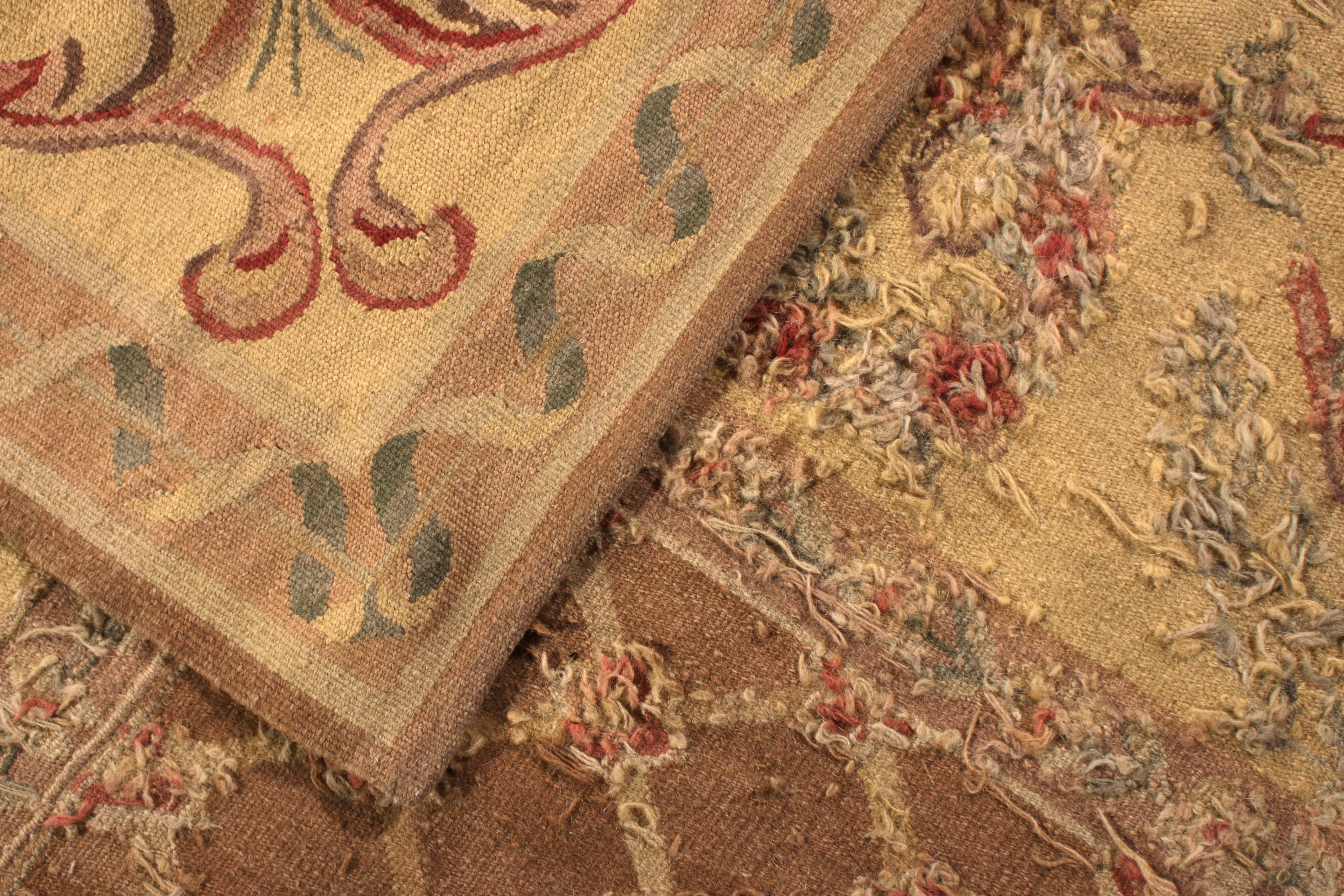 18. Jahrhundert Aubusson-Stil Kelim Beige Braun Medaillon Stil Teppich (Wolle) im Angebot