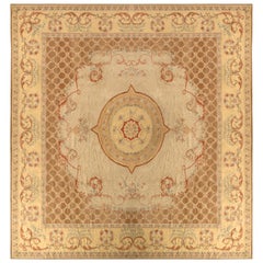Alfombra Estilo Medallón Beige Marrón Kilim Estilo Aubusson Siglo XVIII