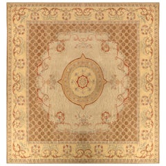 18th Century Aubusson Style Kilim Beige Brown Medallion Style Rug