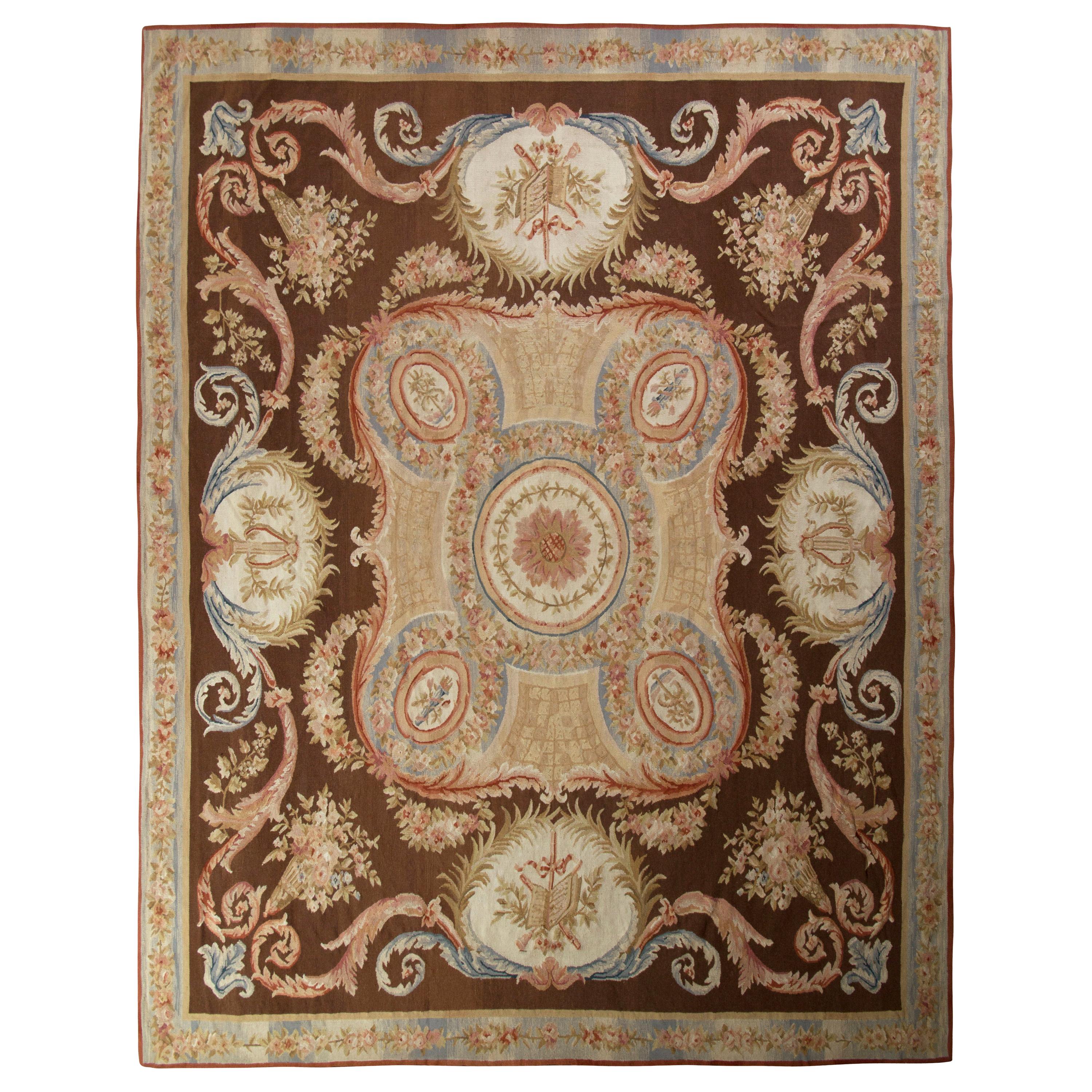 Teppich & Kelim-Teppich im Aubusson-Stil, 18. Jahrhundert, Kelim-Teppich in Beige und Braun mit Medaillonmuster
