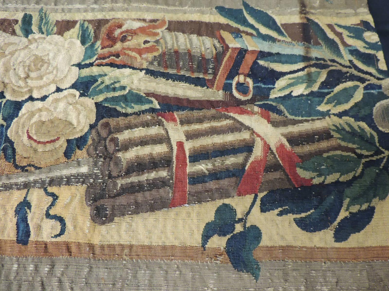 French 18Th Century Aubusson Tapestry Depicting Dog Fragment For Sale