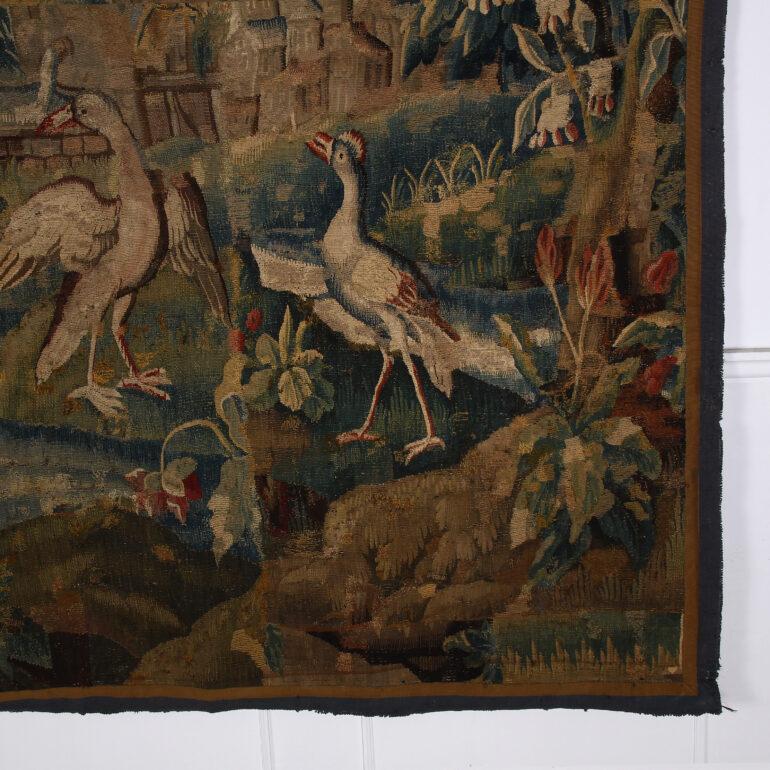 18th Century Aubusson Verdure Tapestry In Distressed Condition In Vancouver, British Columbia