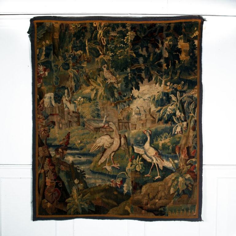 Wool 18th Century Aubusson Verdure Tapestry For Sale