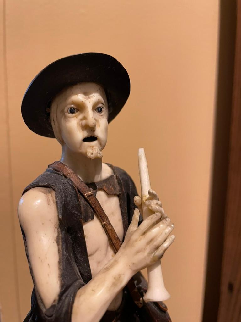 Bone 18th Century Austrian Baroque Carved Figure of a Beggar Musician  For Sale