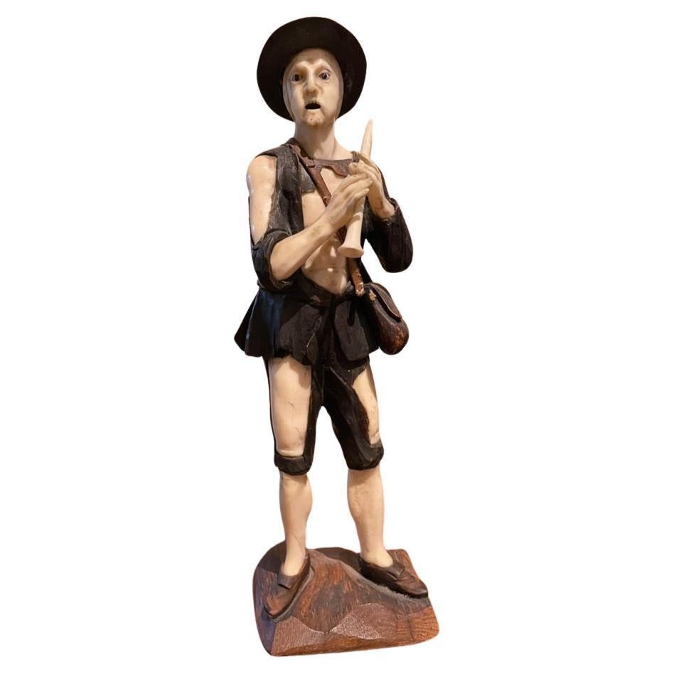 Figure baroque autrichienne sculptée d'un musicien de Beggar du 18e siècle  en vente