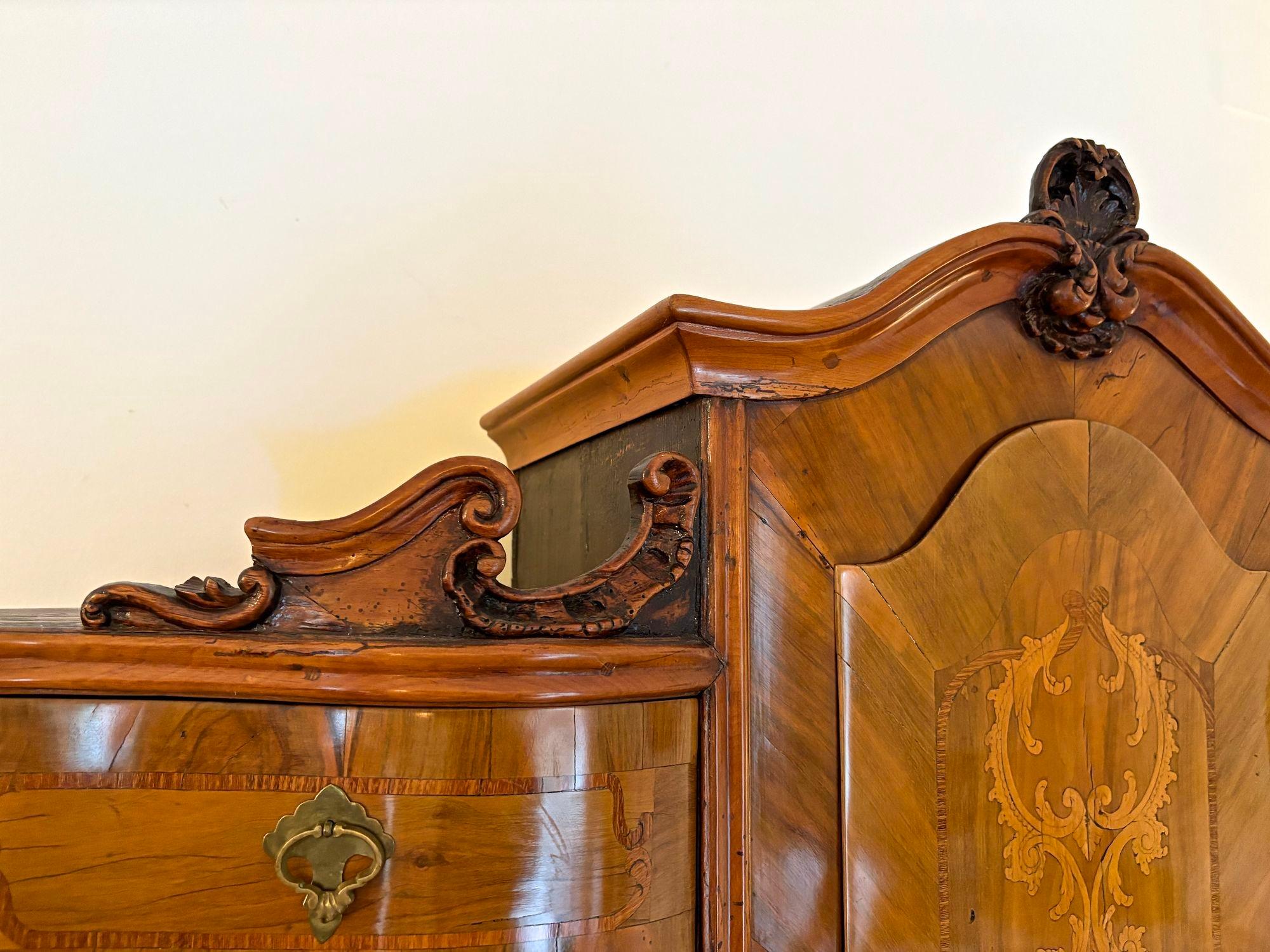 Brass 18th Century Austrian Baroque Secretaire/ Bureau Cabinet, Nutwood, AT ca. 1770 For Sale