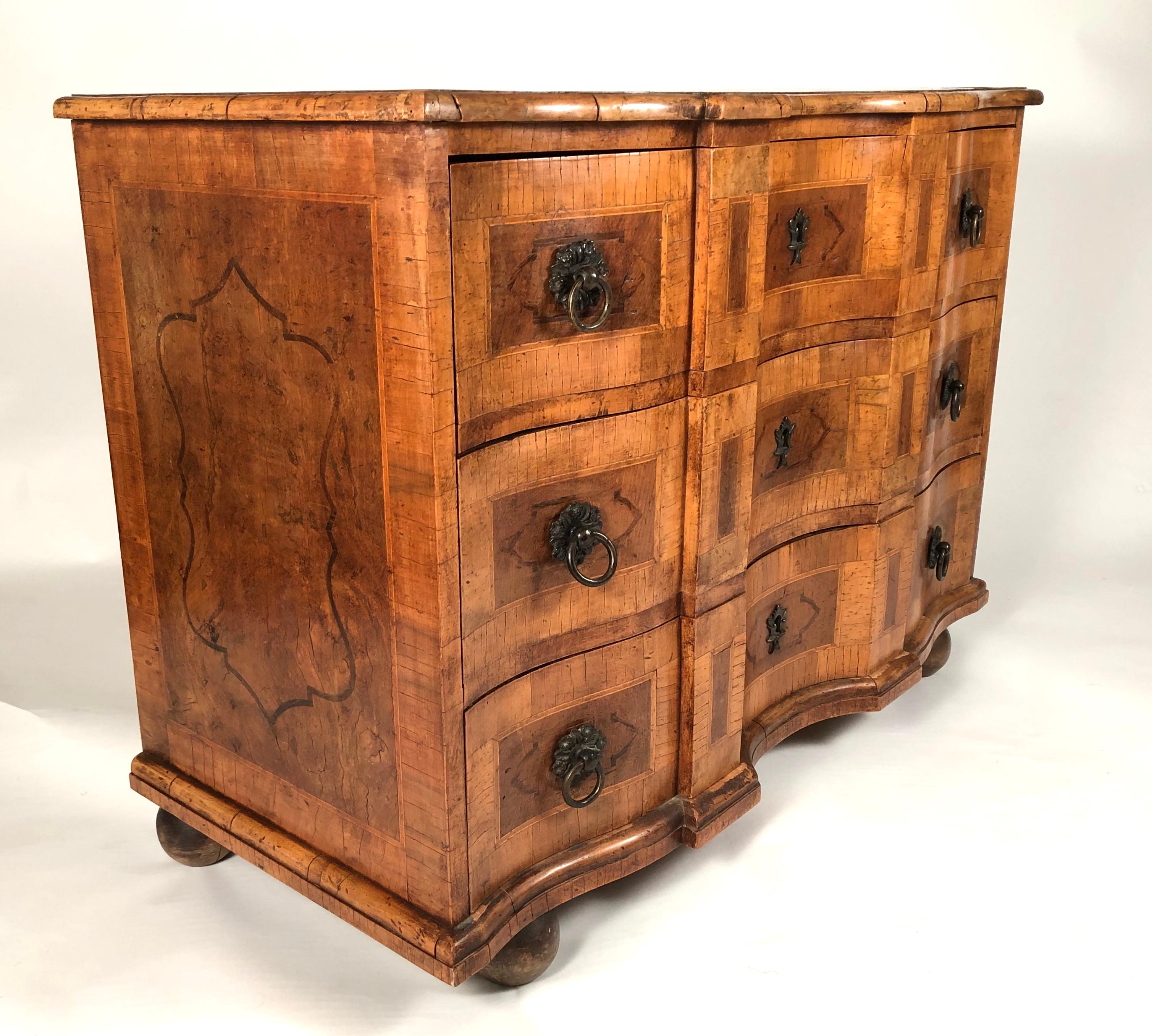 18th Century Austrian Baroque Burled Walnut Marquetry Commode In Good Condition In Essex, MA