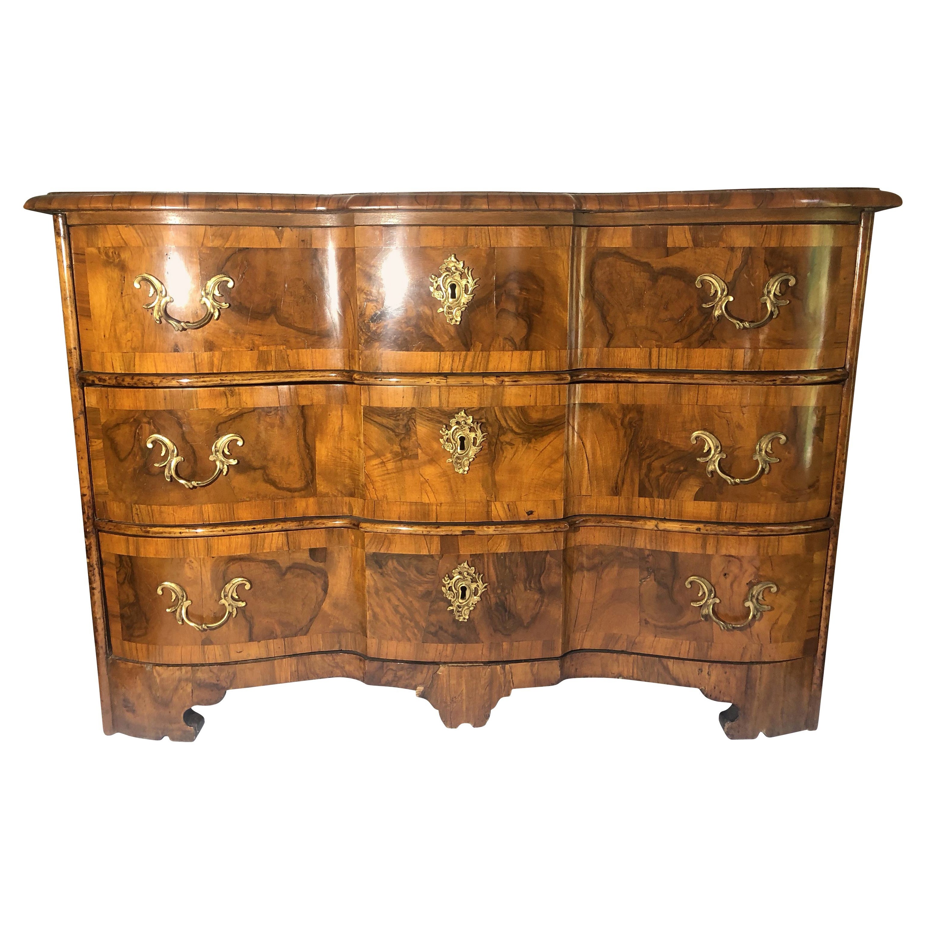 18th Century Austrian Rococo Walnut Inlaid Three-Drawer Chest For Sale