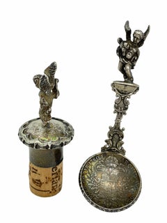 Österreichischer Silber- Tasting-Löffel und Flaschenaufsatz aus dem 18. Jahrhundert, Amor Silber 900