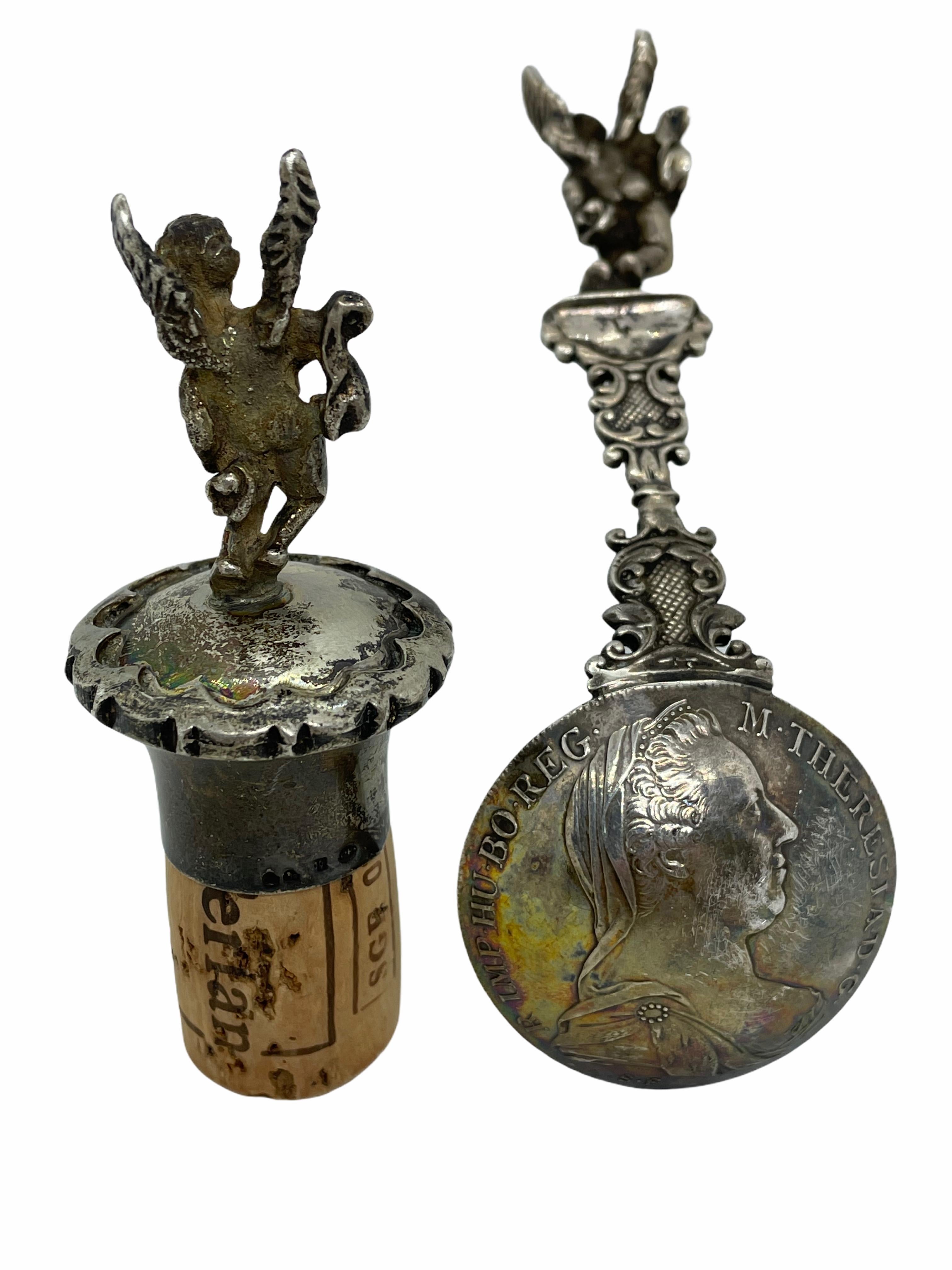 18th Century Austrian Silver Tasting Spoon and Bottle Topper Cupid Silver 900 In Good Condition For Sale In Nuernberg, DE