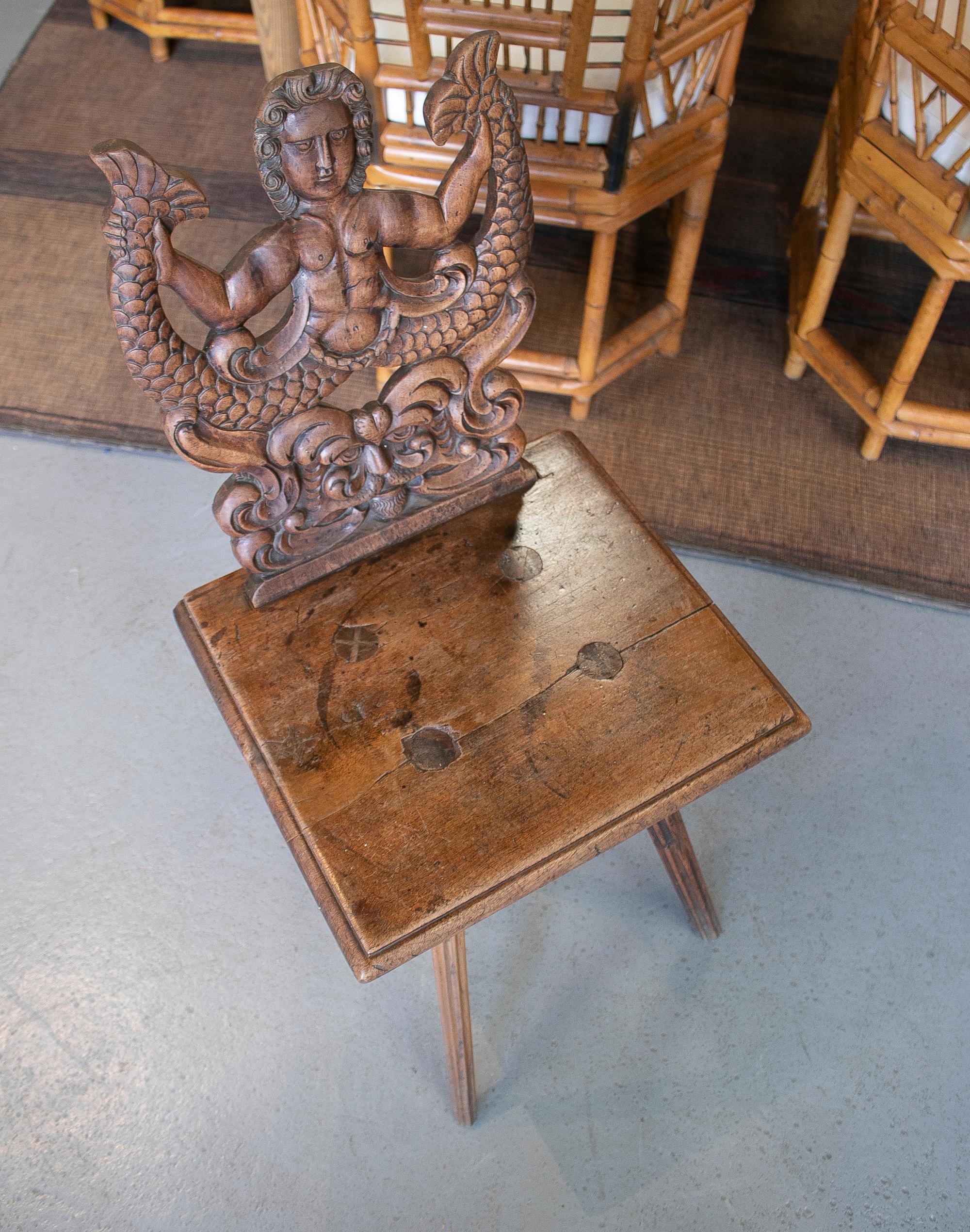 18th Century Austrian Walnut Chair w/ Handcarved Merman Relief Backrest 2