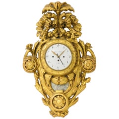 Antique 18th Century Austrian Wien Golden Clock Pendulum Carved Cartel Signed, 1700s