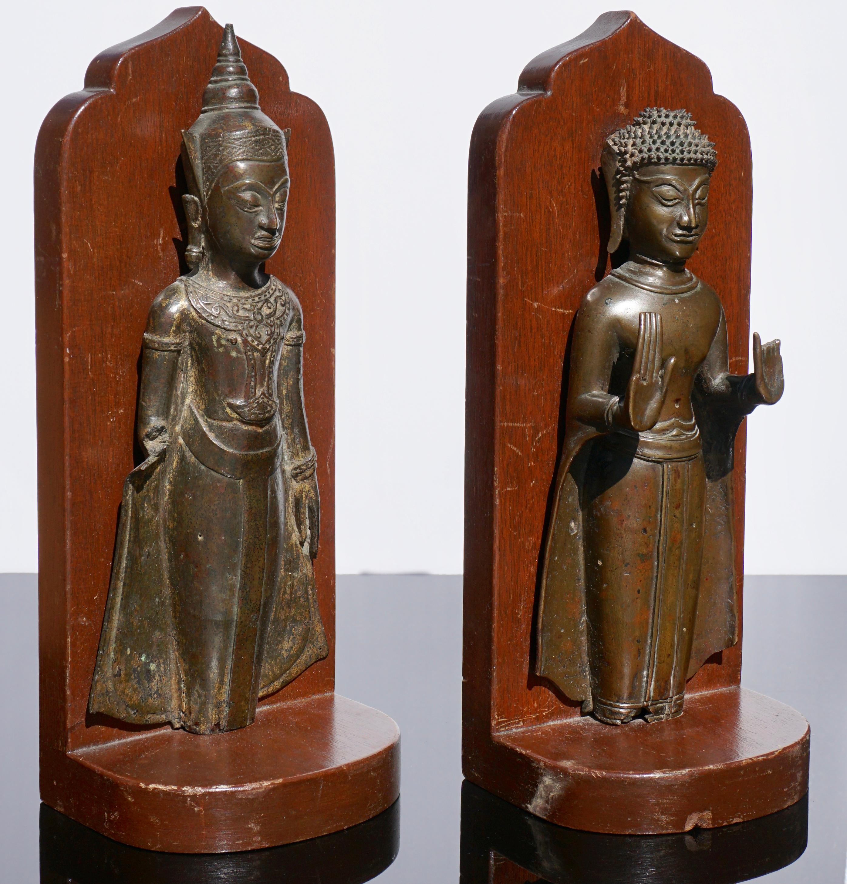 Edo 18th Century Ayutthaya Thai Bronze Buddha Bookends