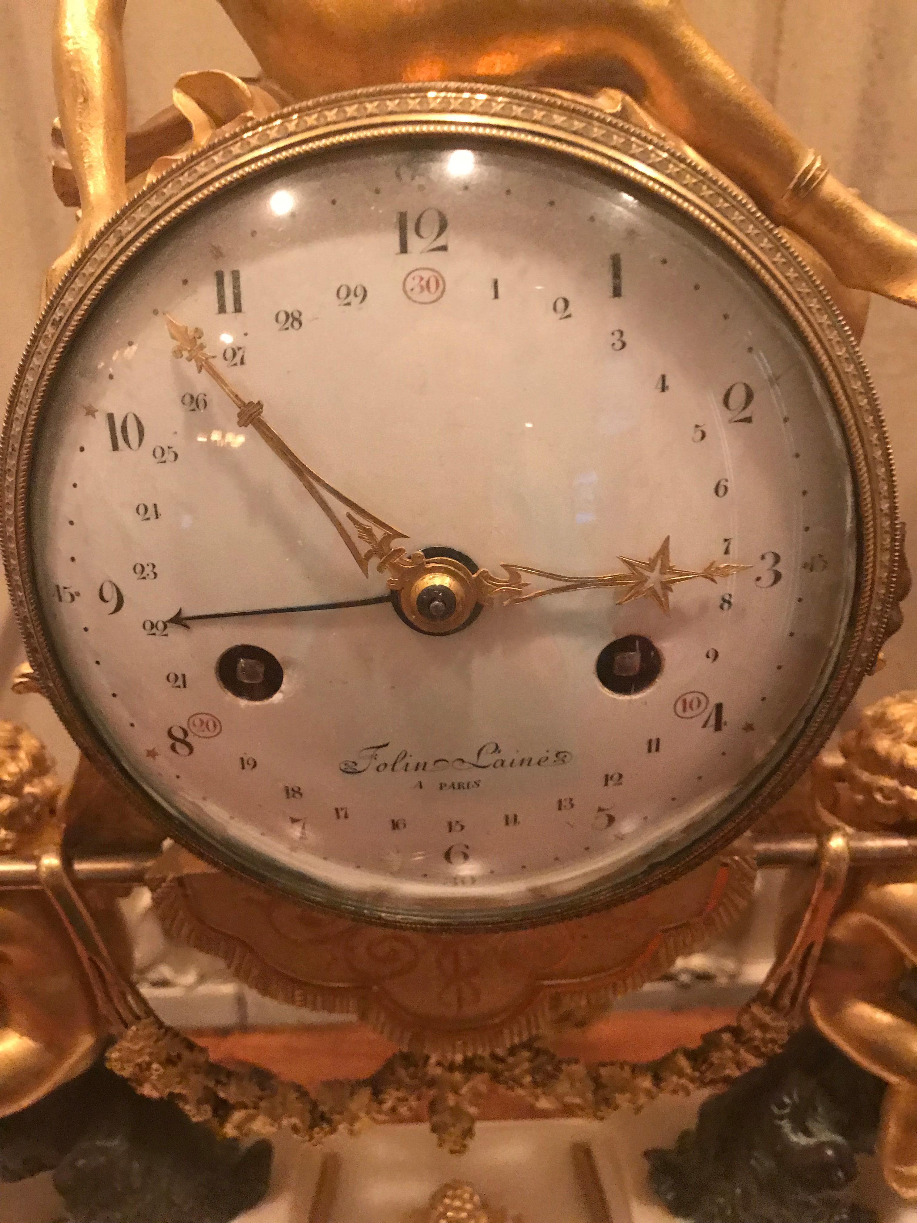 French 18th Century Bacchante Bronze Dore’ Mantel Clock For Sale