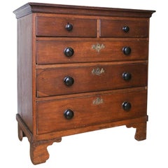 Antique 18th Century Bachelor's Oak Chest of 2 Short and 3 Long Drawers on Bracket Feet