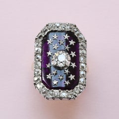18th Century Bague au Firmament with Diamonds and Purple Glass