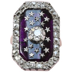 18th Century Bague au Firmament with Diamonds and Purple Glass