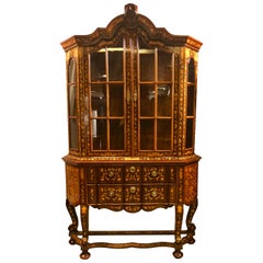 Antique 18th Century Baroque Cabinet with Vitrine, Holland, 1770-1780