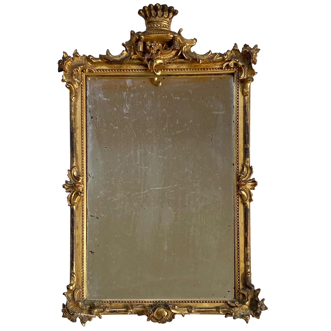 18th Century Baroque Carved and Gilded Looking Glass, circa 1740