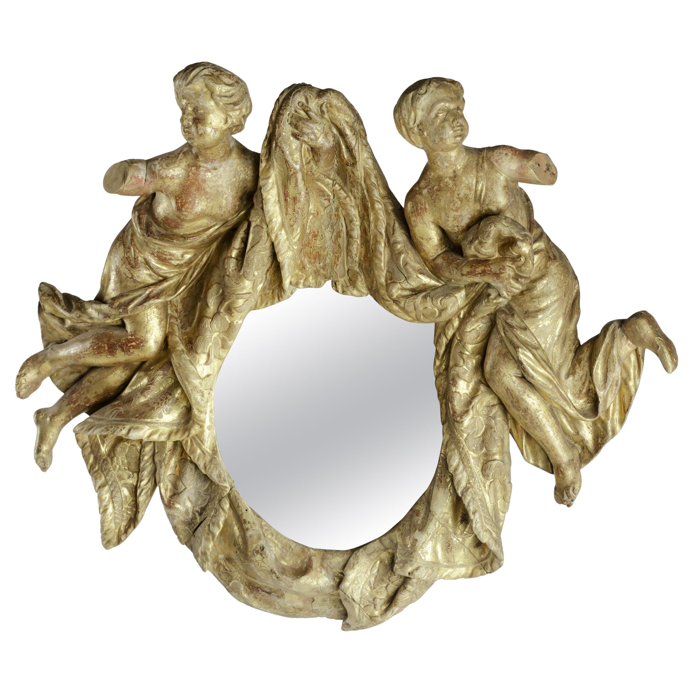 Specchio barocco in legno dorato intagliato del XVIII secolo