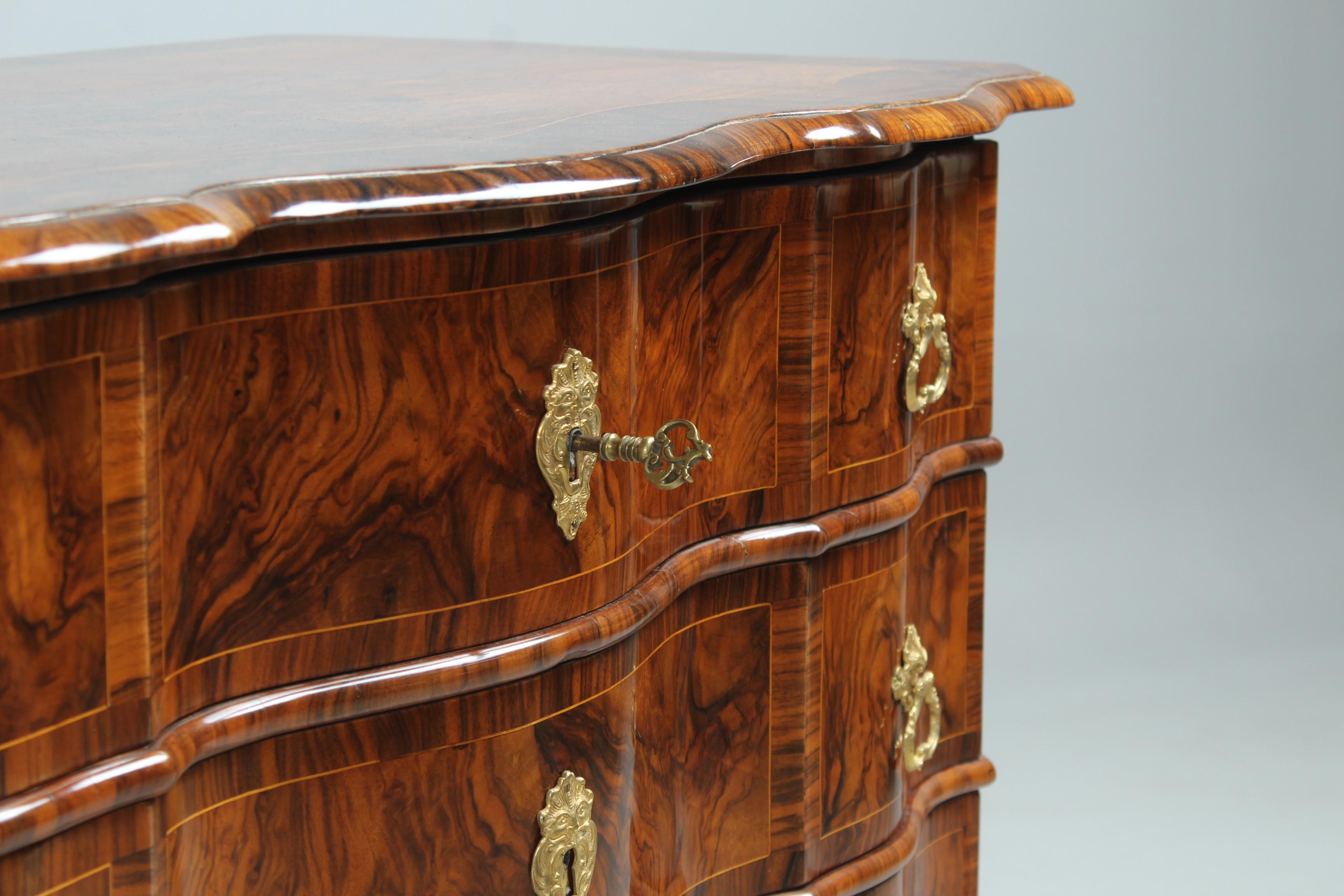 18th Century and Earlier 18th Century Baroque Chest of Drawers, Walnut