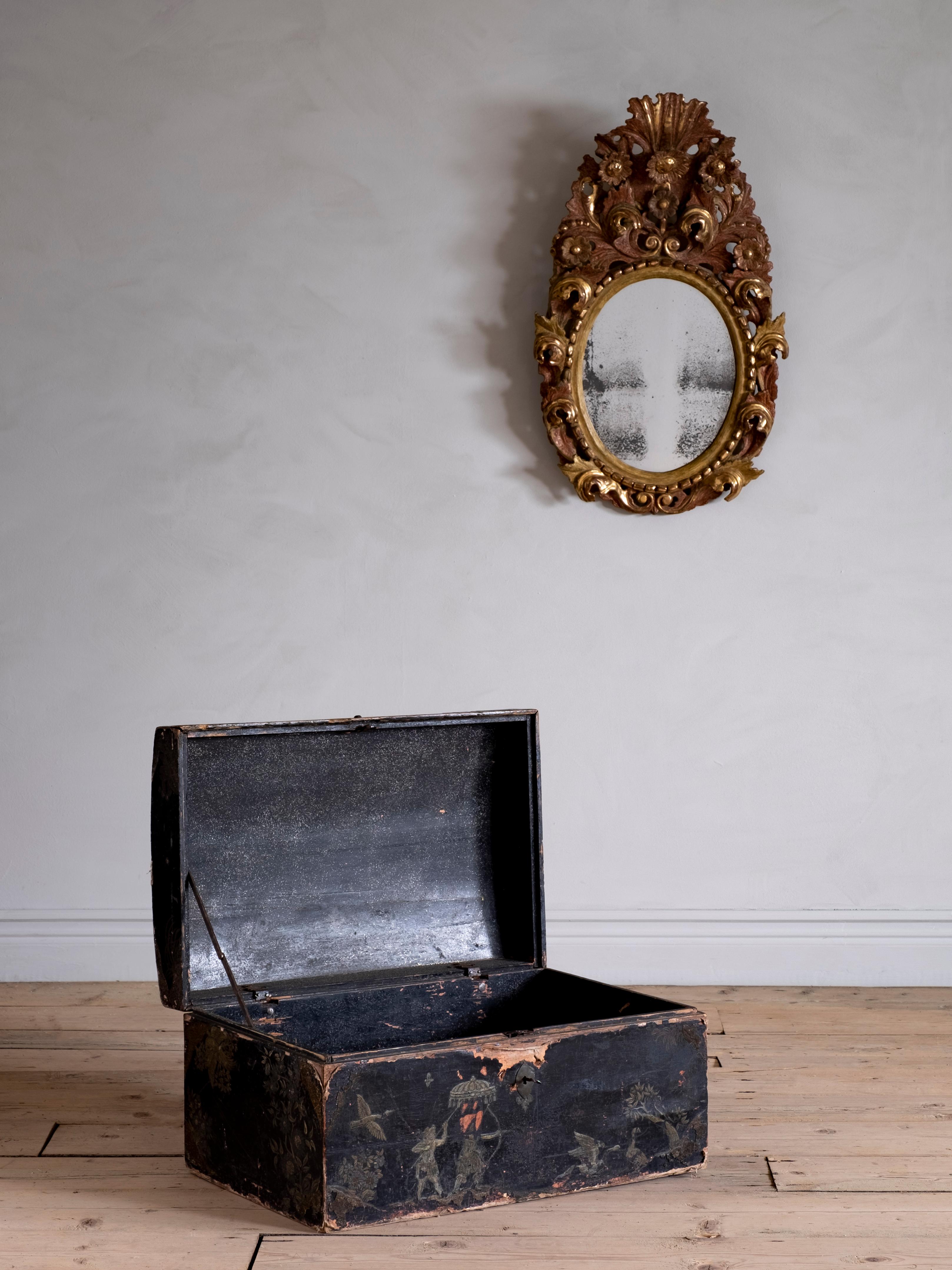 Delightful 18th century baroque chinoiserie chest, circa 1750, Sweden.
 