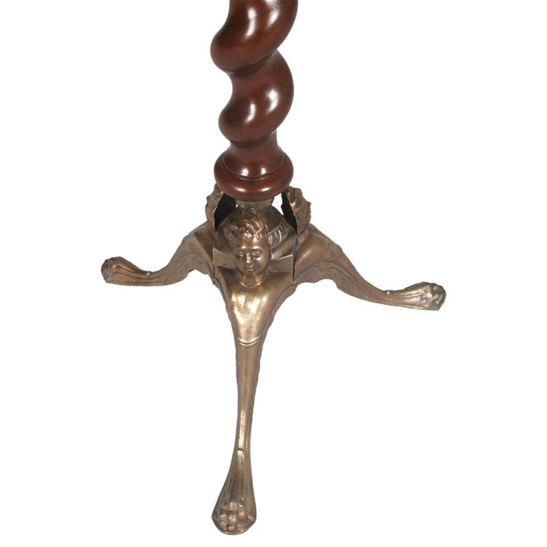18th Century Baroque Column Pedestal , feline legs bronze tripod and