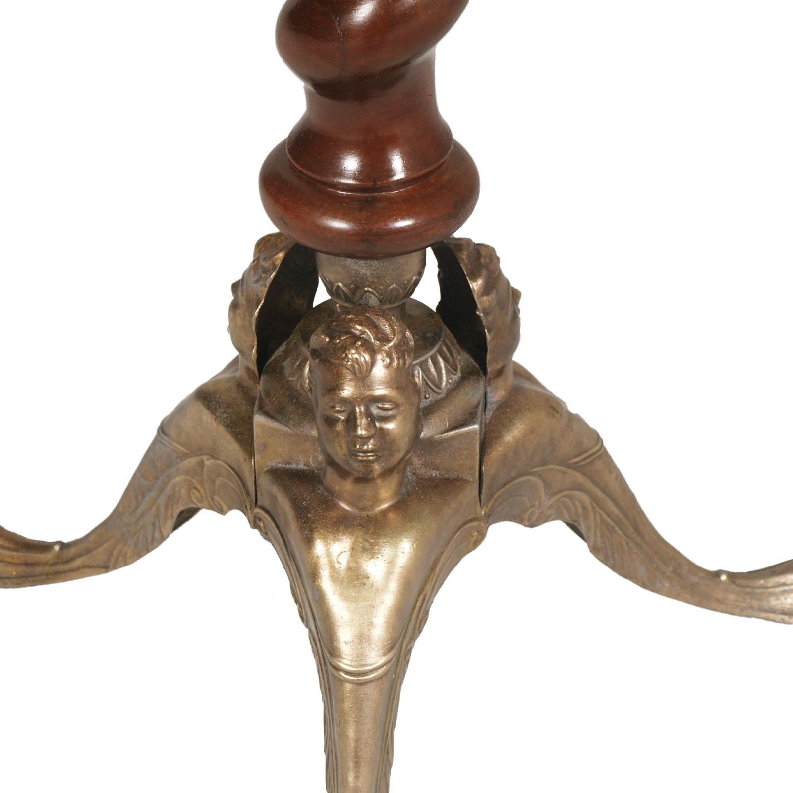 Italian 18th Century Baroque Column Pedestal , feline legs bronze tripod and three faces For Sale