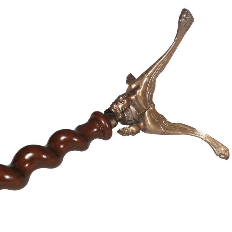 18th Century Baroque Column Pedestal , feline legs bronze tripod and