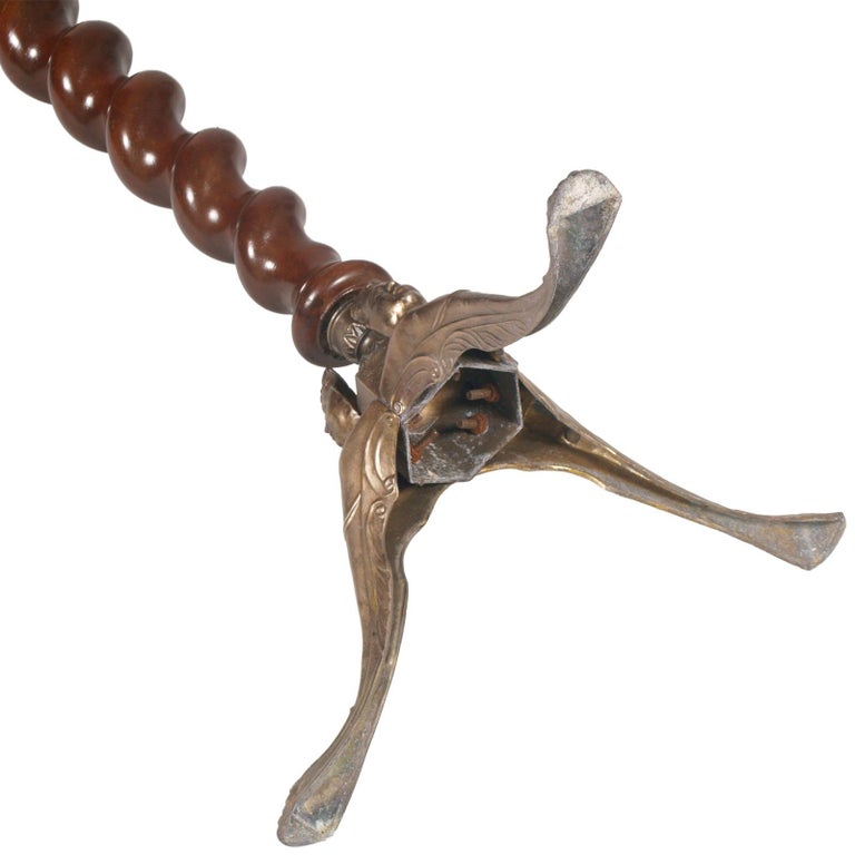 18th Century Baroque Column Pedestal , feline legs bronze tripod and