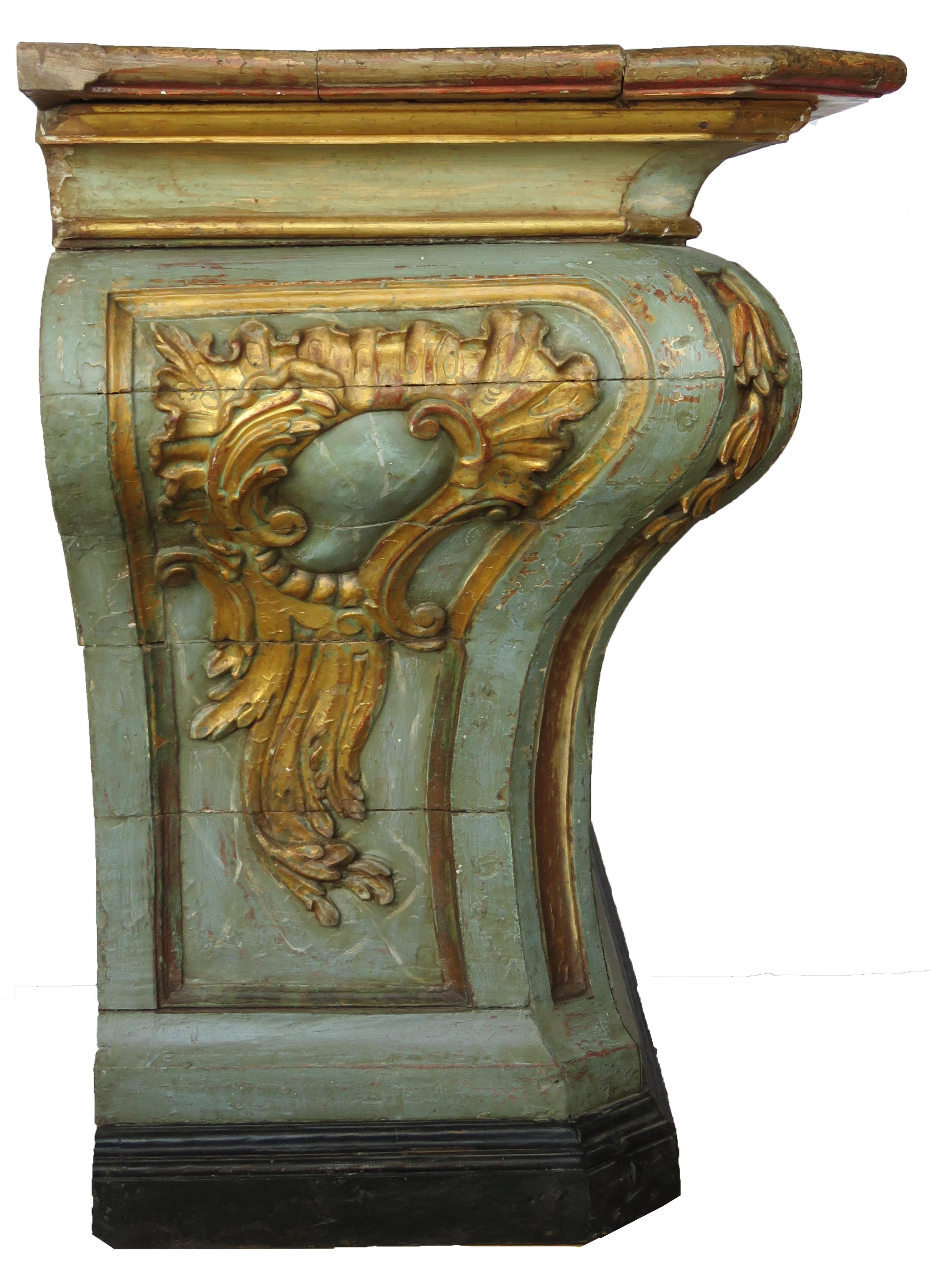 18th Century Baroque Faux Marble and Giltwood Console For Sale 9