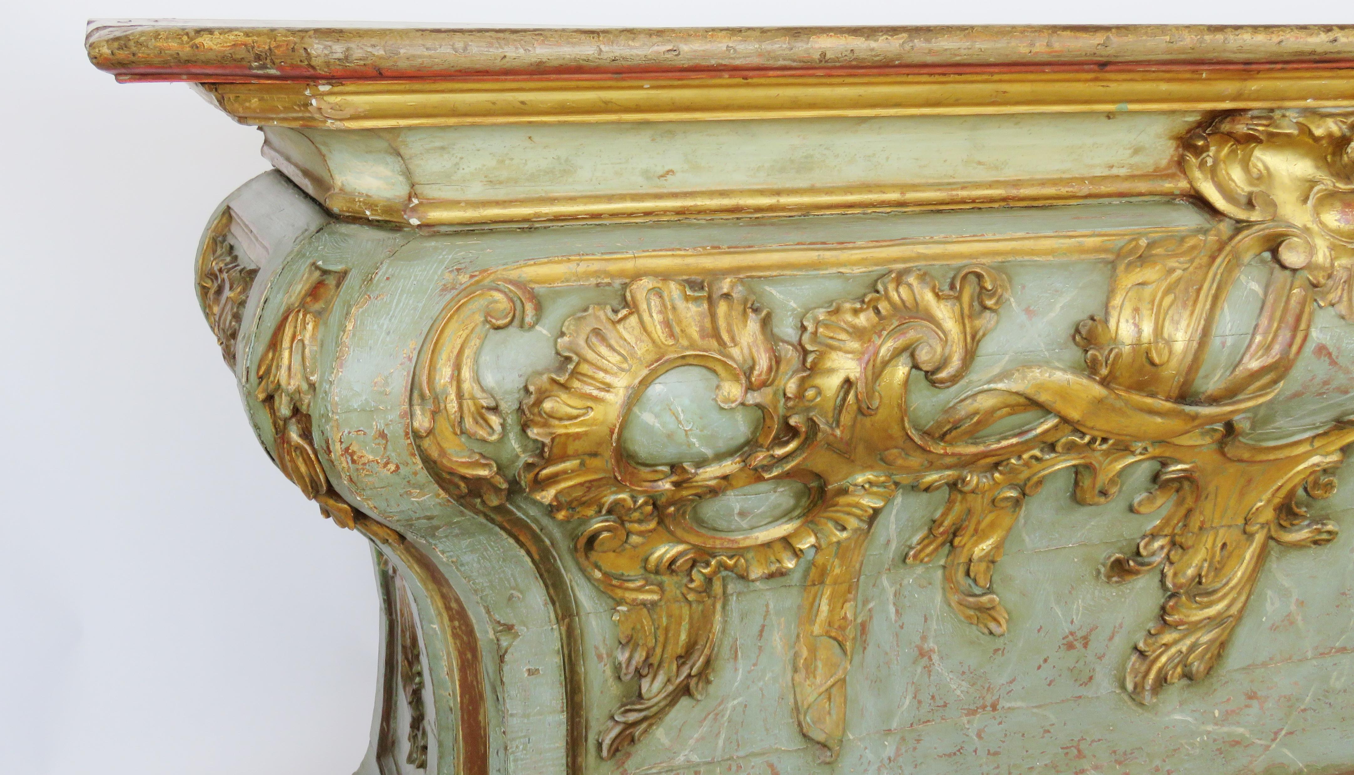 Spanish 18th Century Baroque Faux Marble and Giltwood Console For Sale