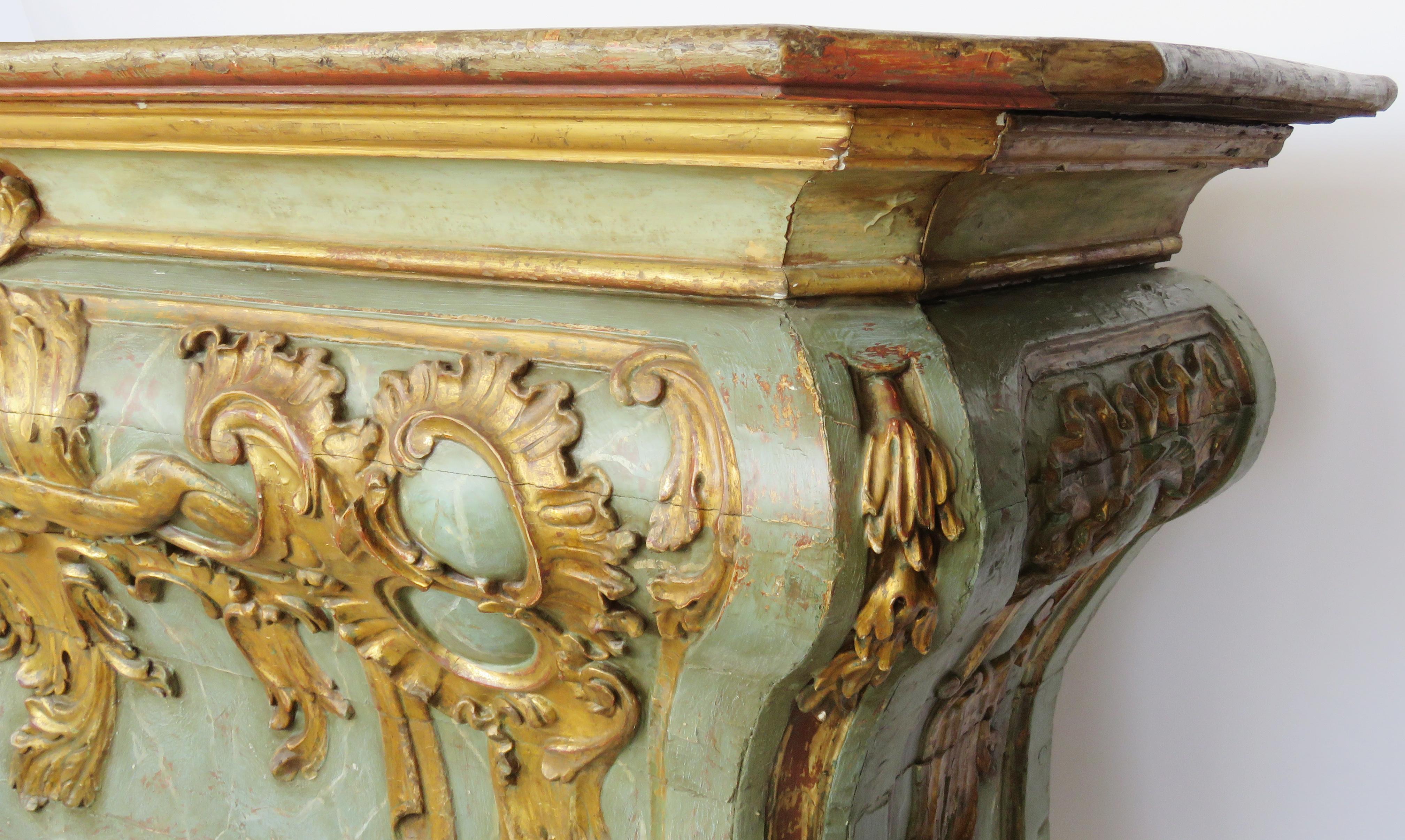 Painted 18th Century Baroque Faux Marble and Giltwood Console For Sale
